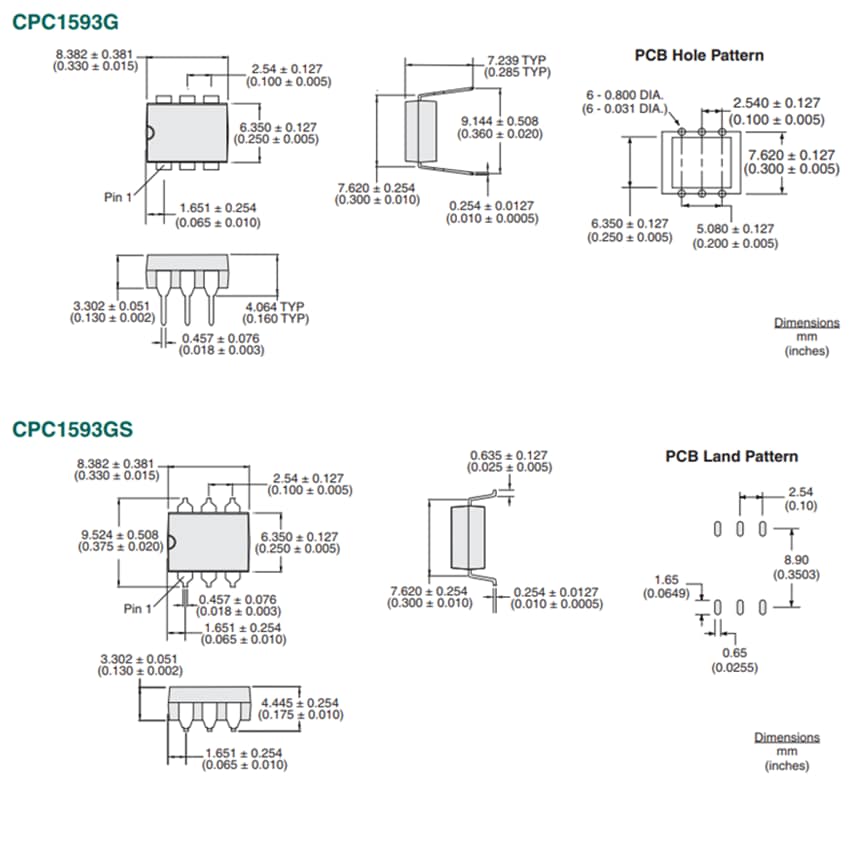 Mechanical Drawing - IXYS CPC1593 Isolated Solid State Relay (SSR)