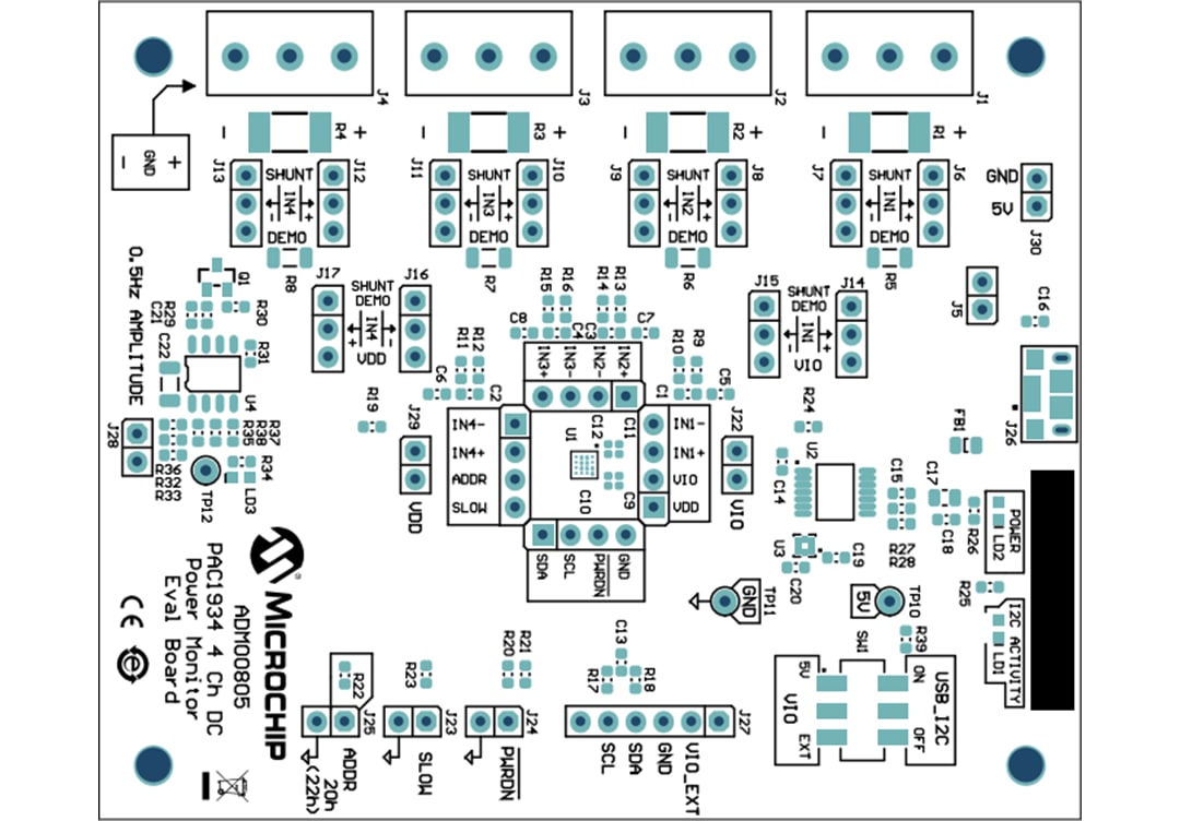 기계 도면 - Microchip Technology ADM00805 DC 모니터 평가 보드