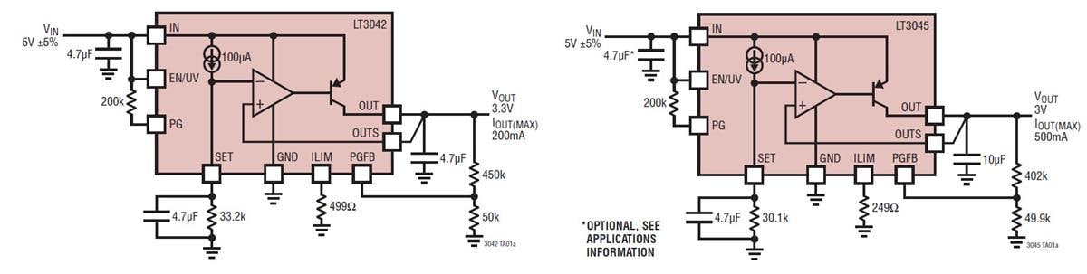 애플리케이션 회로도 - Analog Devices Inc. LT304x PSRR 선형 레귤레이터