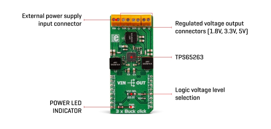 위치 회로 - Mikroe MIKROE-3201 3xBuck Click