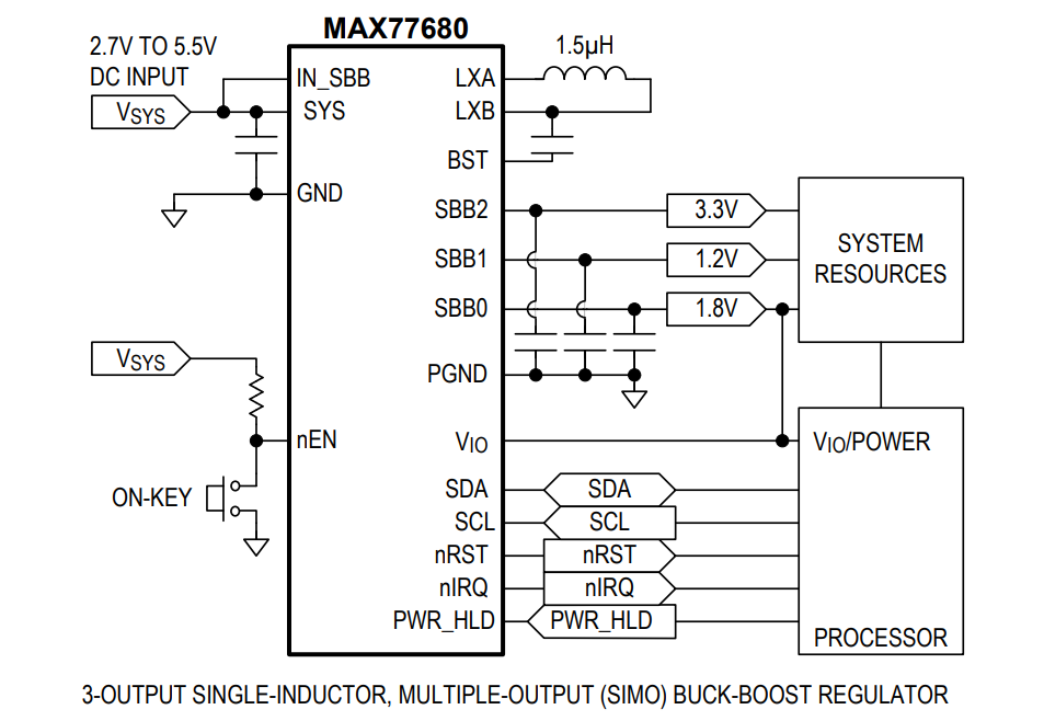 애플리케이션 회로도 - Analog Devices / Maxim Integrated MAX77680/MAX77681 SIMO 벅 부스트 레귤레이터