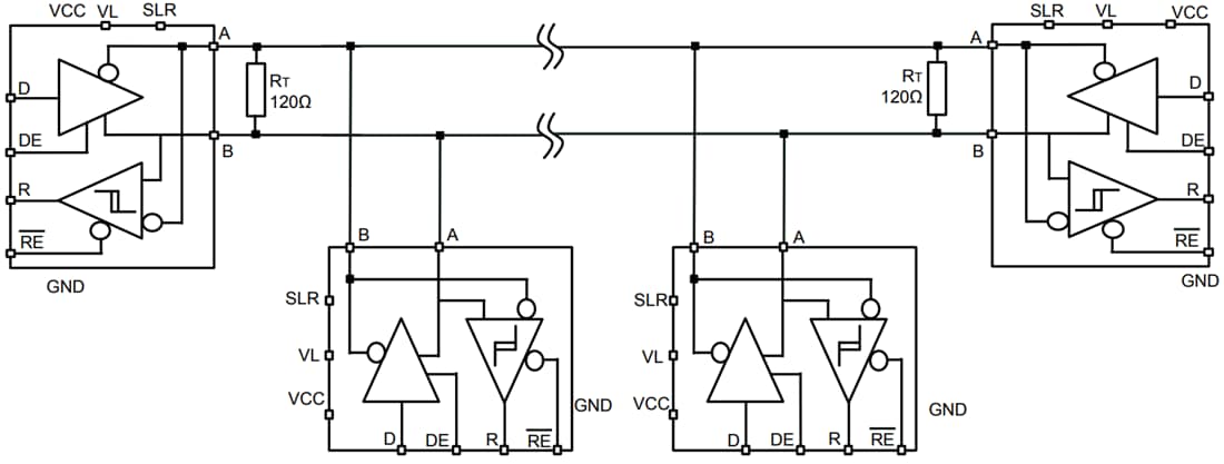 애플리케이션 회로도 - STMicroelectronics STR485 RS-485 라인 송수신기