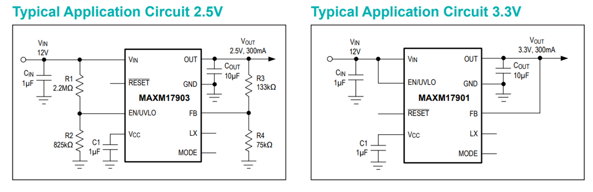 애플리케이션 회로도 - Analog Devices / Maxim Integrated Himalaya uSLIC™ MAXM1790x 강압 전력 모듈