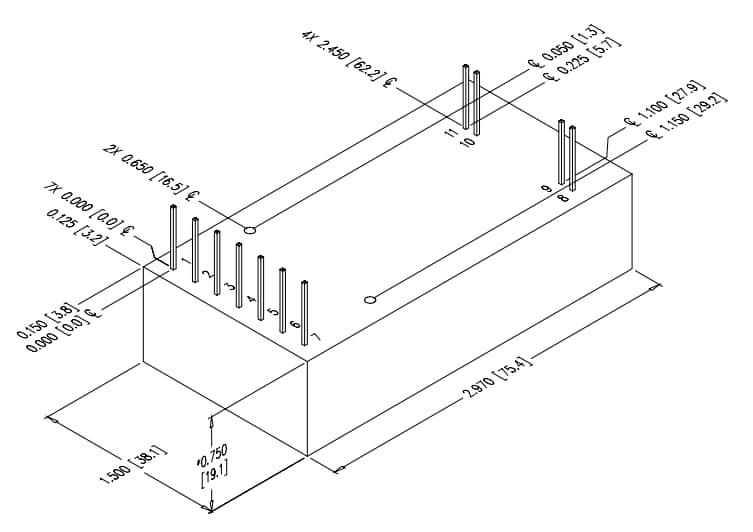 Mechanical Drawing - Advanced Energy AA Series High-Voltage DC-DC Converters