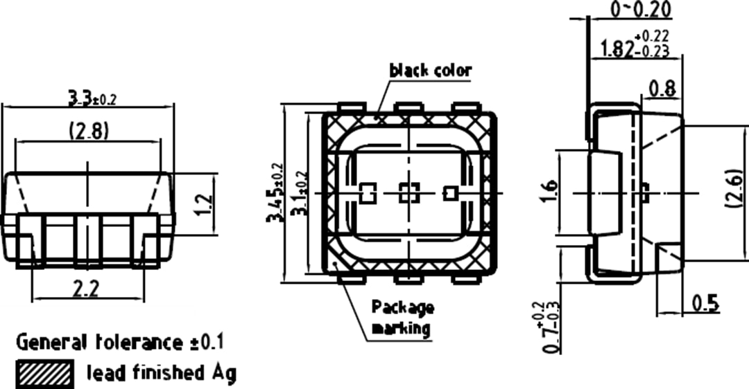 기계 도면 - ams OSRAM DISPLIX® P3333 LED