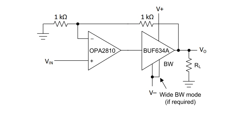 애플리케이션 회로도 - Texas Instruments BUF634A 36V 고속 버퍼