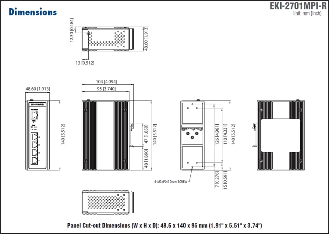기계 도면 - Advantech EKI-2701MPI 인젝터 및 EKI-2701MPI-R 확장기