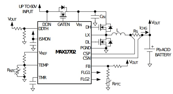 애플리케이션 회로도 - Analog Devices / Maxim Integrated MAX17702 배터리 충전기 컨트롤러