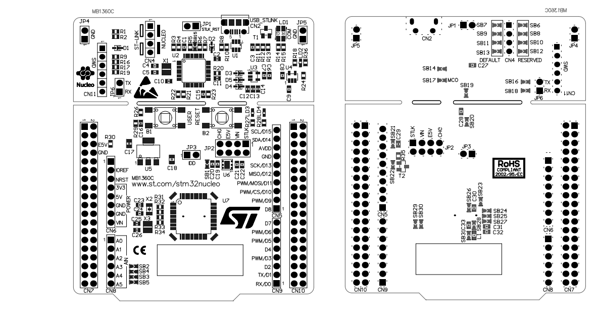 기계 도면 - STMicroelectronics NUCLEO-G0B1RE STM32 Nucleo-64 개발 보드
