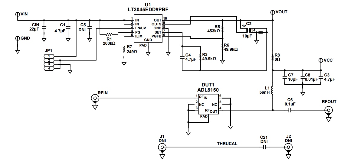 계통도 - Analog Devices Inc. ADL8150-EVALZ 평가 보드