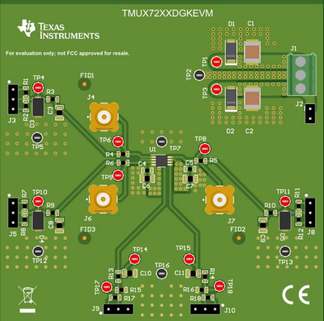 기계 도면 - Texas Instruments TMUX72XXDGKEVM 스위치 EVM(평가 모듈)