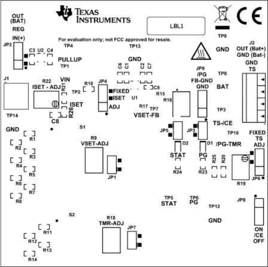 기계 도면 - Texas Instruments BQ25170EVM 배터리 충전기 평가 모듈