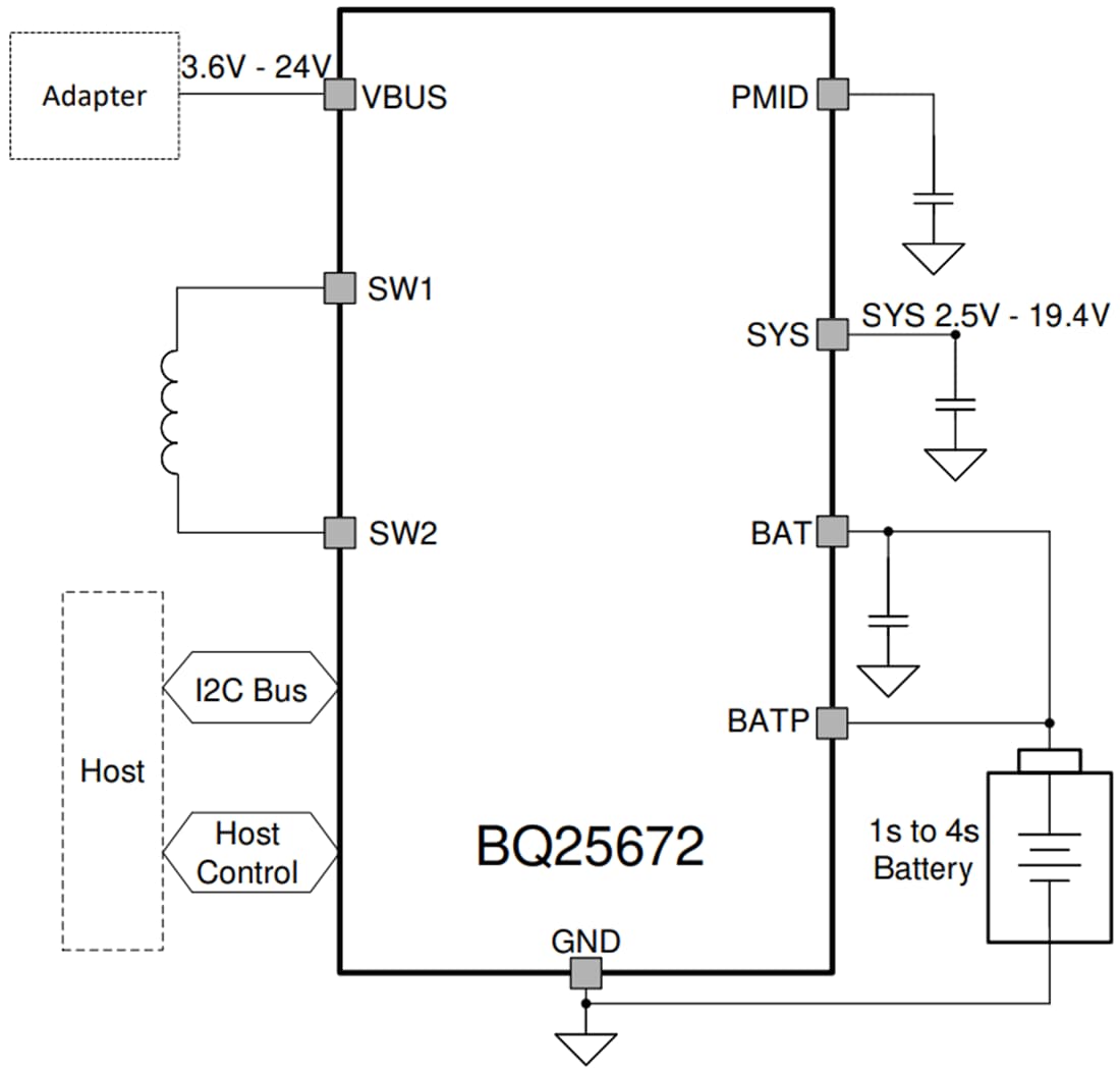 계통도 - Texas Instruments BQ25672 3A 벅 배터리 충전기
