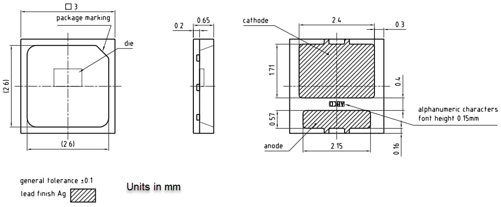 기계 도면 - ams OSRAM OSLamp® E3030 KW DSLP31.CC 60mA LED