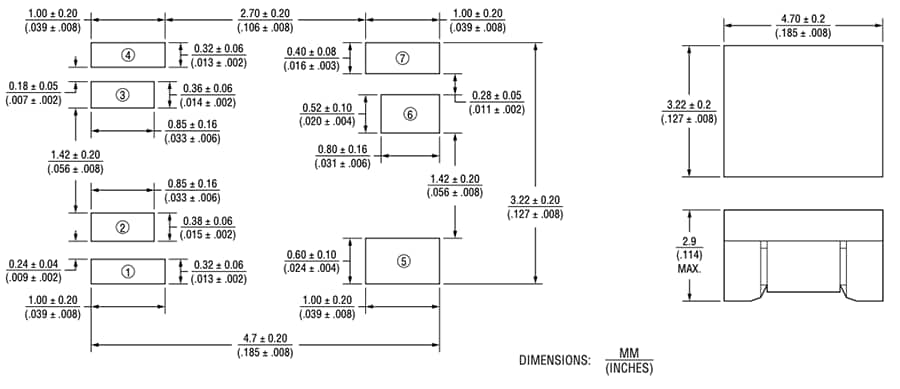 기계 도면 - Bourns SM453230-1x1N7Y 칩 LAN 변압기 기계 도면 - Bourns SM453230-1x1N7Y 칩 LAN 변압기