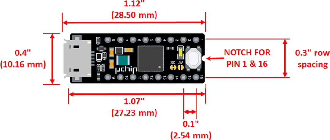 Mechanical Drawing - Crowd Supply ITACA Innovation uChip Microcontroller Board