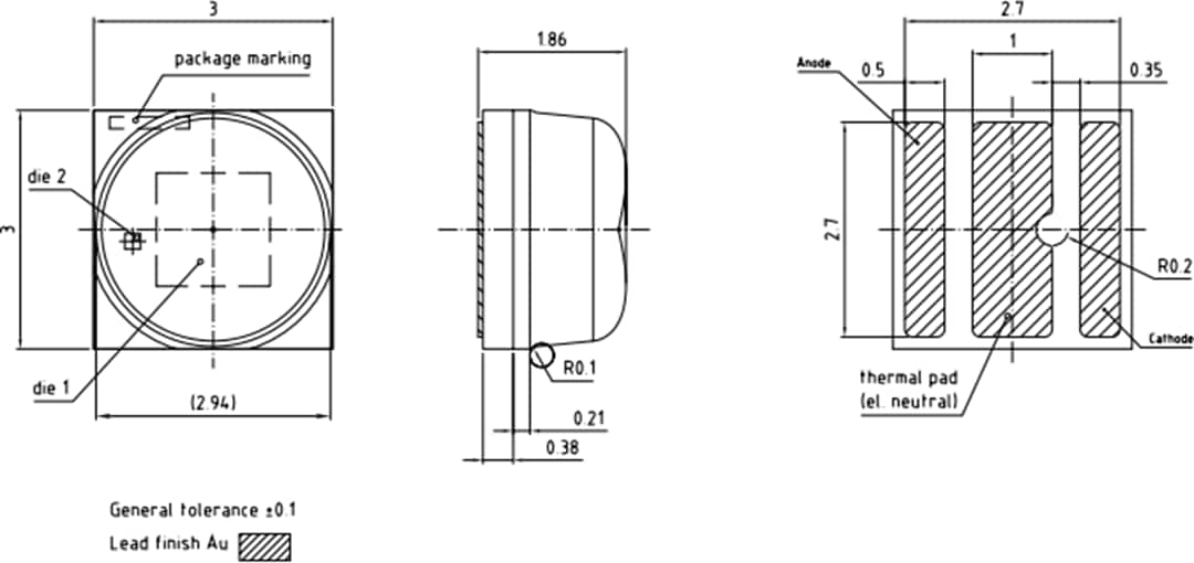 기계 도면 - ams OSRAM OSLON® CSBPM2.24 원적외선 LED