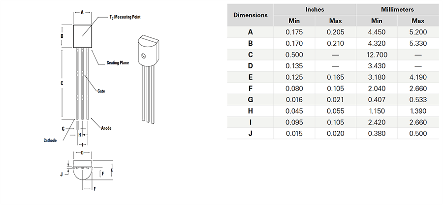 Littelfuse Sx02xSx EV 1.5A 민감성 SCR 사이리스터