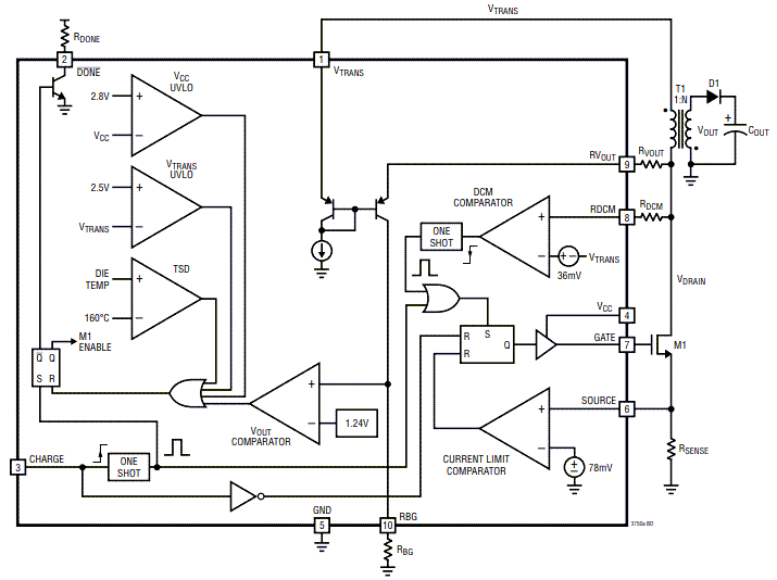 블록 선도 - Analog Devices Inc. LT3750A 커패시터 충전기 컨트롤러