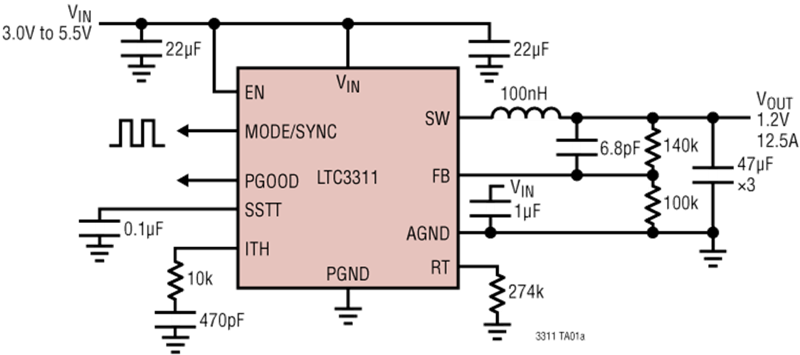 애플리케이션 회로도 - Analog Devices Inc. LTC3311 및 LTC3311S 강압 Silent Switcher