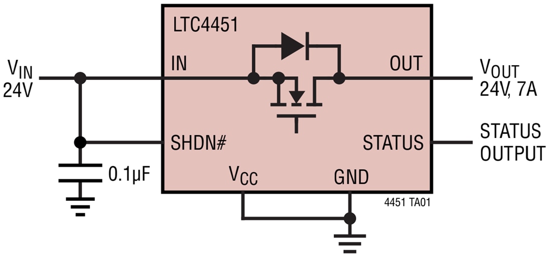 애플리케이션 회로도 - Analog Devices Inc. LTC4451 40V 7A 아이디얼 다이오드