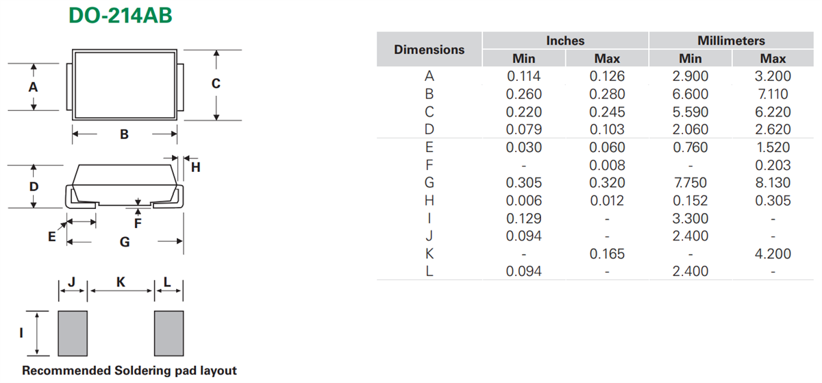 기계 도면 - Littelfuse Pxx00S3G-ASIDACtor®보호 사이리스터