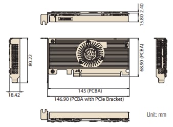 기계 도면 - Advantech EAI-3300Hailo-8™PCIe AI 카드