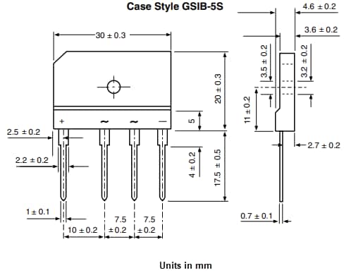 기계 도면 - Vishay Semiconductors GSIB15x 브리지 정류기