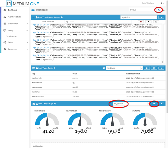 Real Time Gauge Widgets Added to Dashboard